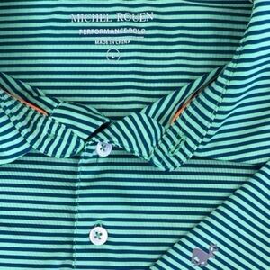 Michel‎ Rouen Green and Navy Blue Striped Performance Polo Shirt Mens Size L